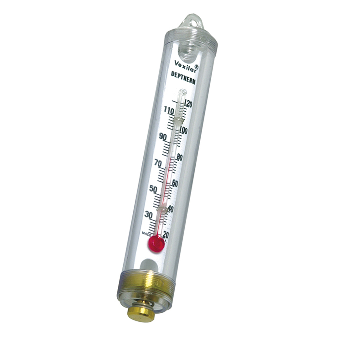 castable sinking thermometer fishing tool with depth gauge