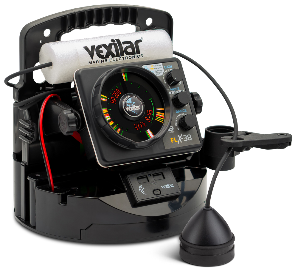 used vexilar fish finders FLX-20 Pro Pack II with 12 degree Ice Ducer & DD100 Three Rivers Tackle fishing flashers available today Vexilar FL-18 Pro Pack with